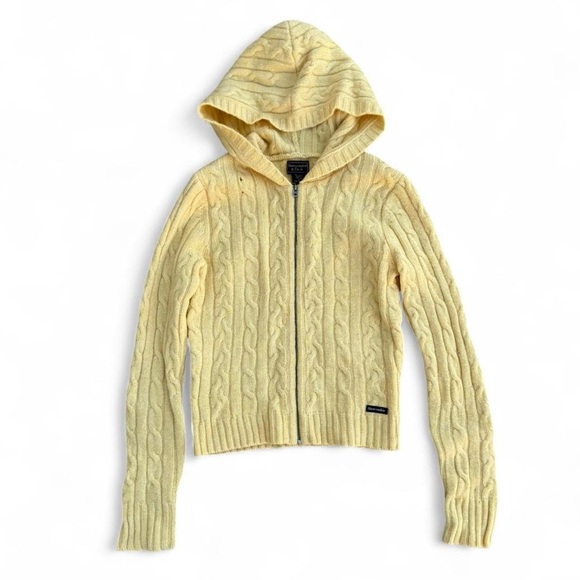 Abercrombie & Fitch Yellow Zip-Up Cable Wool Cardigan - Picture 3 of 8